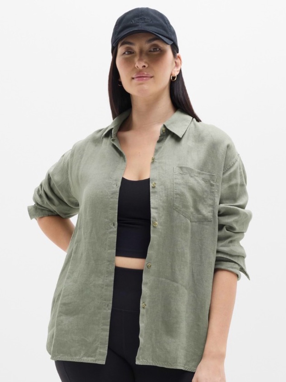 NWT Athleta Undyed Retreat Linen Cacti Shirt Size Medium